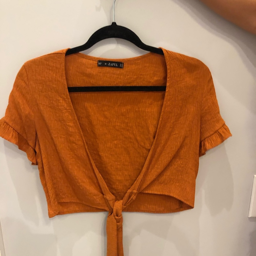 Burnt orange tie front shirt